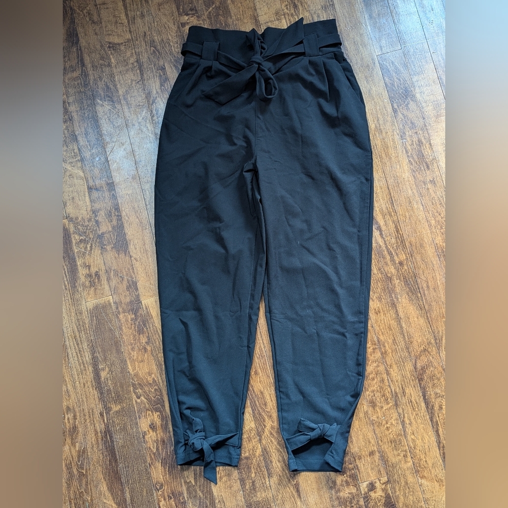 Grace Karin Black Paper‎ Bag Tie-Waist Pants Women's Medium